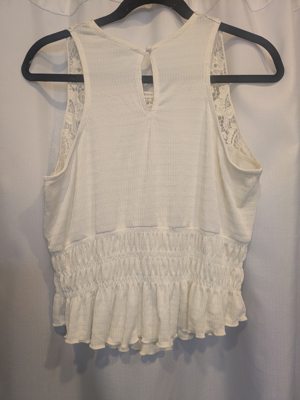 Atelier Cream Lace Yoke Smocked Peplum Tank - Picture 5 of 9